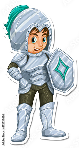 A knight in armor holding shield cartoon character sticker