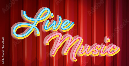 Live Music Banner with Red Curtain