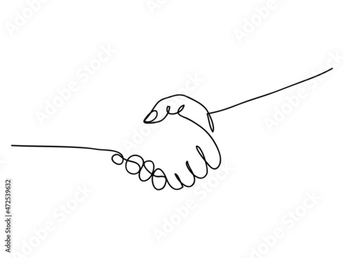 hand drawn continuous one line of handshake. poster art print. vector illustration