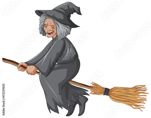 Old witch riding broomstick