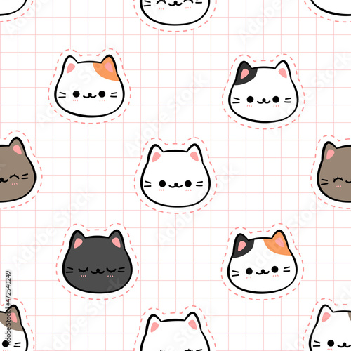 Seamless pattern with kitty cat head cartoon vector illustration