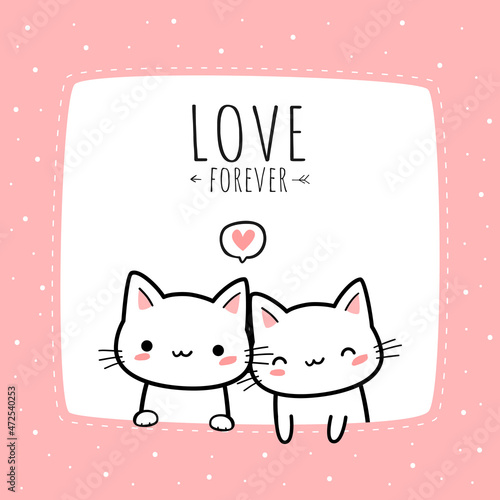 Kitty cat lover couple cartoon vector illustration