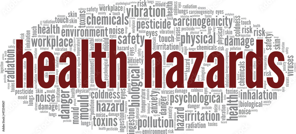 Health Hazards conceptual vector illustration word cloud isolated on white background. Health Hazards conceptual vector illustration word cloud isolated on white background.