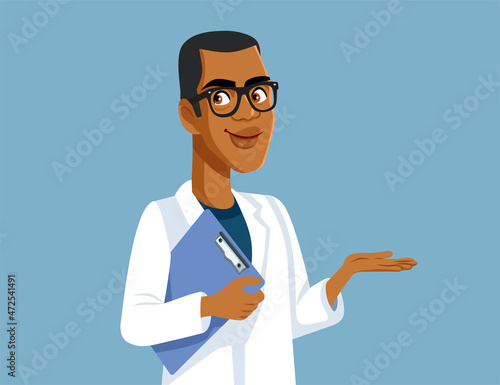 Male Doctor Holding Medical File of a patient Vector Illustration