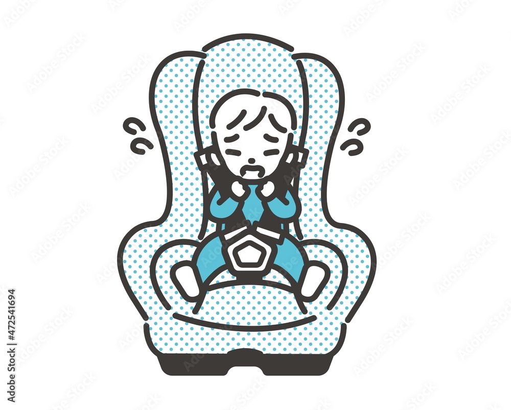 チャイルドシートを嫌がる、泣く赤ちゃんのベクターイラスト素材/車/旅行/赤ちゃん/子育て チャイルドシートを嫌がる、泣く赤ちゃんのベクターイラスト素材/車/旅行/赤ちゃん/子育て