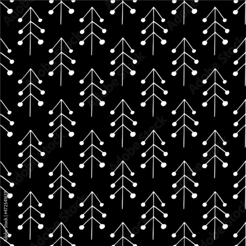 Christmas trees seamless pattern hand drawn doodle. vector, scandinavian, nordic, minimalism, monochrome. textiles, wrapping paper, wallpaper. winter, forest, christmas.