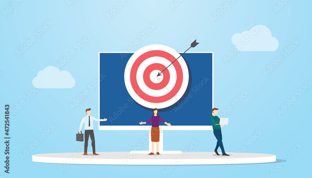 digital targeting or target concept with people and goals on monitor screen desktop with modern flat style digital targeting or target concept with people and goals on monitor screen desktop with modern flat style