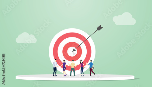 focus group discussion concept with people and goals target as background with modern flat style