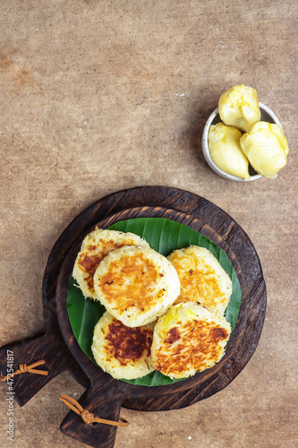 Wingko Durian is javanese traditional pancake made from grated coconut, gluotinous fluor and durian. photo