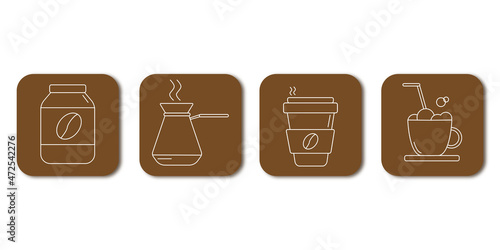 set of brown icons with coffee, turkey, coffee beans and a cup