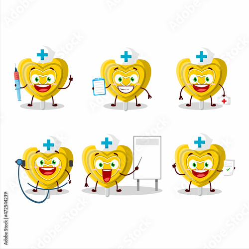 Fototapeta Naklejka Na Ścianę i Meble -  Doctor profession emoticon with yellow love candy cartoon character