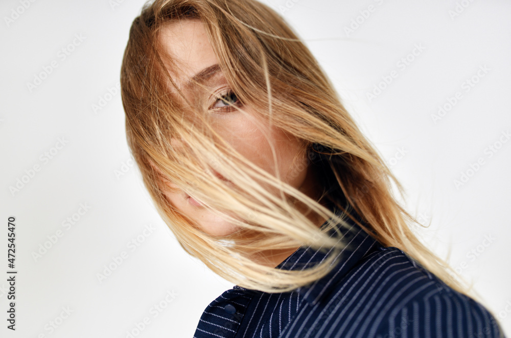pretty blonde hairstyle fashion posing close-up model pretty blonde hairstyle fashion posing close-up model