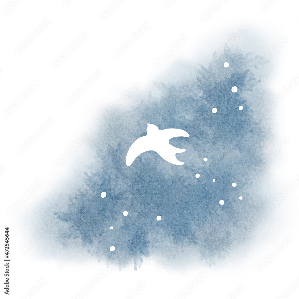 冬の夜空に飛び立つ白い鳥 右下 青緑 Stock Illustration Adobe Stock