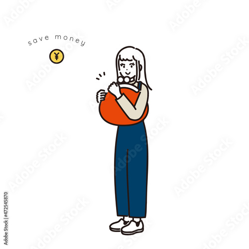 お金を守る女性のイメージイラスト