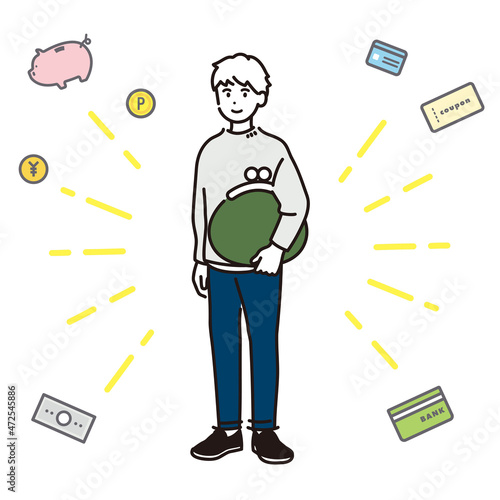 財布を持つ男性のイラスト