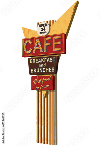 Cafe old signage,vintage metal sign.