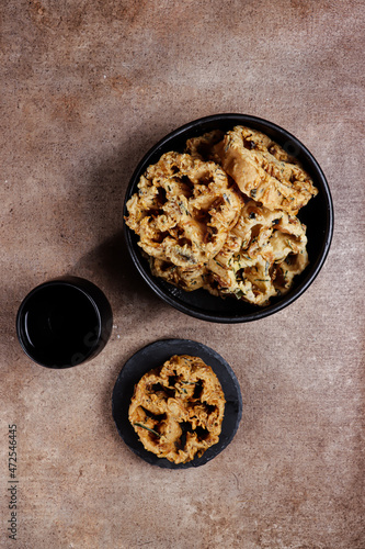 Kembang goyang rebon is traditional Indonesian shrimp crackers.  photo