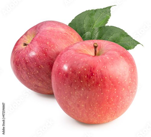 Pink Apple isolated on white background, Fresh Pink Apple with leaf on white background, With clipping path.