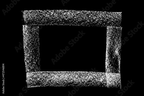 Frame hand drawn in chalk on black background. Monochrome stain element. Digitally generated image. Vector illustration, Eps 10.