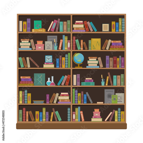 Library Bookshelf Bookcase Vector Illustration