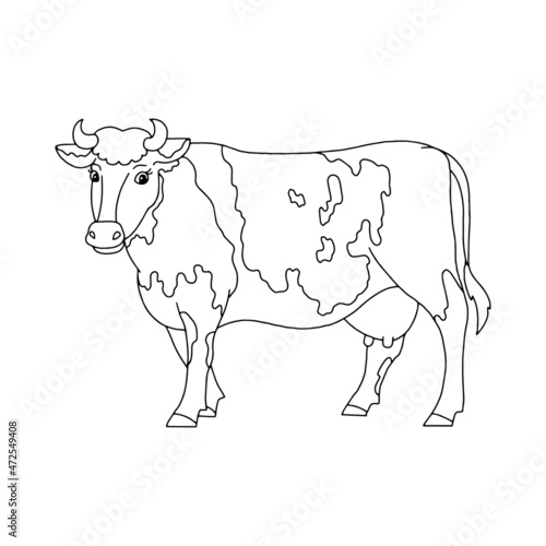 Farm animal cow. Coloring book page for kids. Cartoon style. Vector illustration isolated on white background.