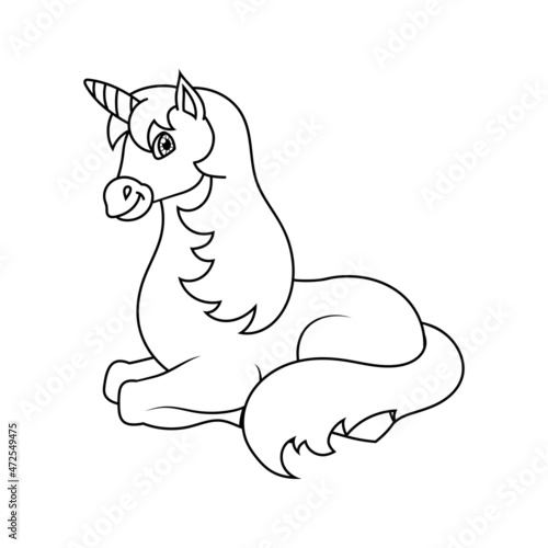 Cute unicorn. Magic fairy horse. Coloring book page for kids. Cartoon style. Vector illustration isolated on white background. © PlatypusMi86