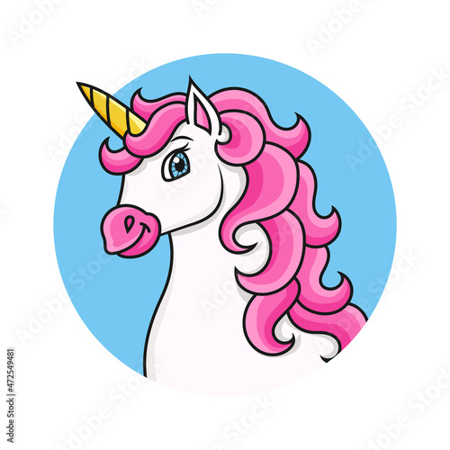 Horse unicorn head. Cartoon character. Colorful vector illustration. Isolated on white background. Design element. Template for your design, books, stickers, cards, posters, clothes.