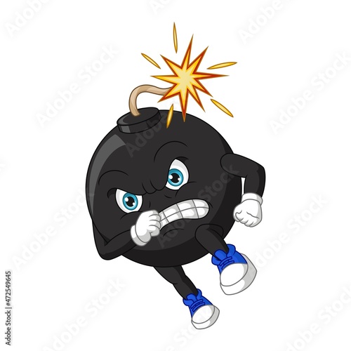 Cartoon angry bomb with burned wick