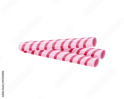 Biscuit sticks on a white isolated background. . Sweet waffle chocolate biscuit with pink stripes . Strawberry taste .Cartoon vector illustration