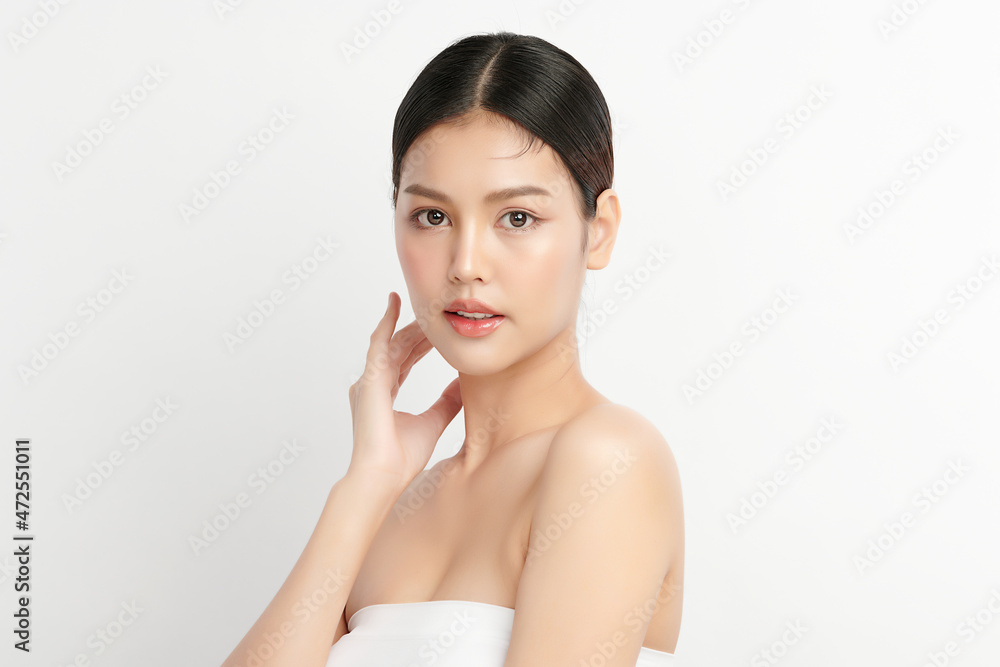 Beautiful young asian woman with clean fresh skin on white background, Face care, Facial treatment, Cosmetology, beauty and spa, Asian women portrait. Beautiful young asian woman with clean fresh skin on white background, Face care, Facial treatment, Cosmetology, beauty and spa, Asian women portrait.