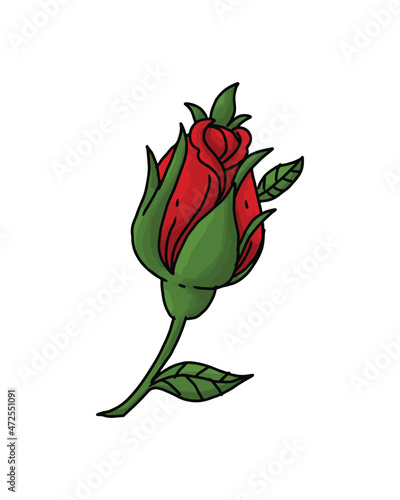 a beautiful illustration of a rosebud. a rosebud isolated on white for element design. a vector art for wedding invitation, romantic event, greeting card, etc.