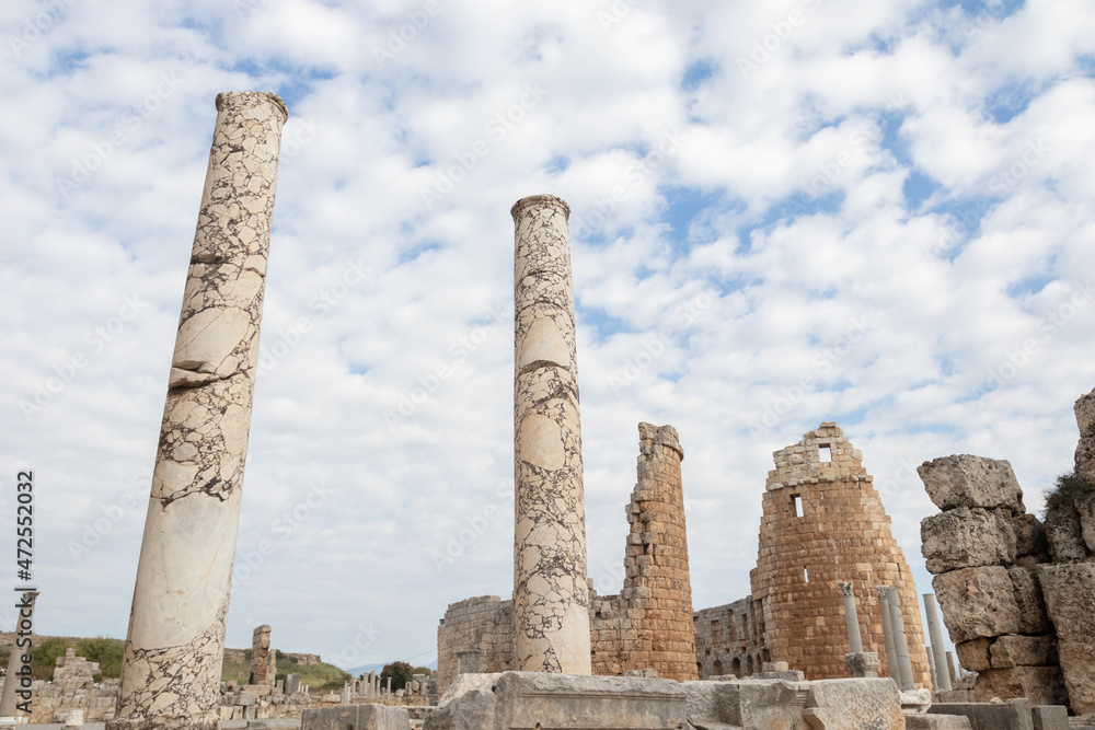 Marble columns in the ruins of the ancient city of Perge