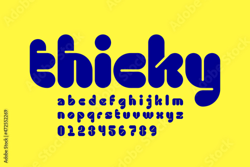 Thicky style modern font design, alphabet letters and numbers vector illustration