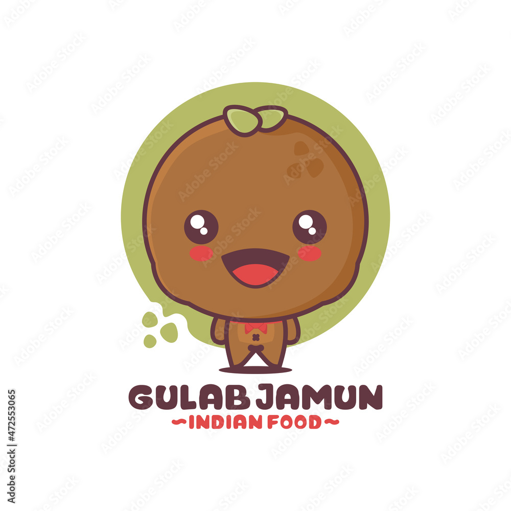 cute gulab jamun cartoon mascot. traditional indian food illustration,  suitable for, logos, prints, labels, stickers Stock Vector | Adobe Stock