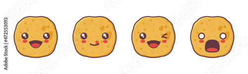 cute cartoon mascot Aloo Pakora. traditional indian food illustration, with different facial expressions