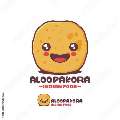 cute cartoon mascot Aloo Pakora. traditional indian food illustration
