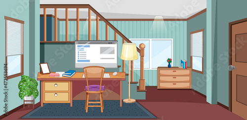 Workroom scene with computer on the table