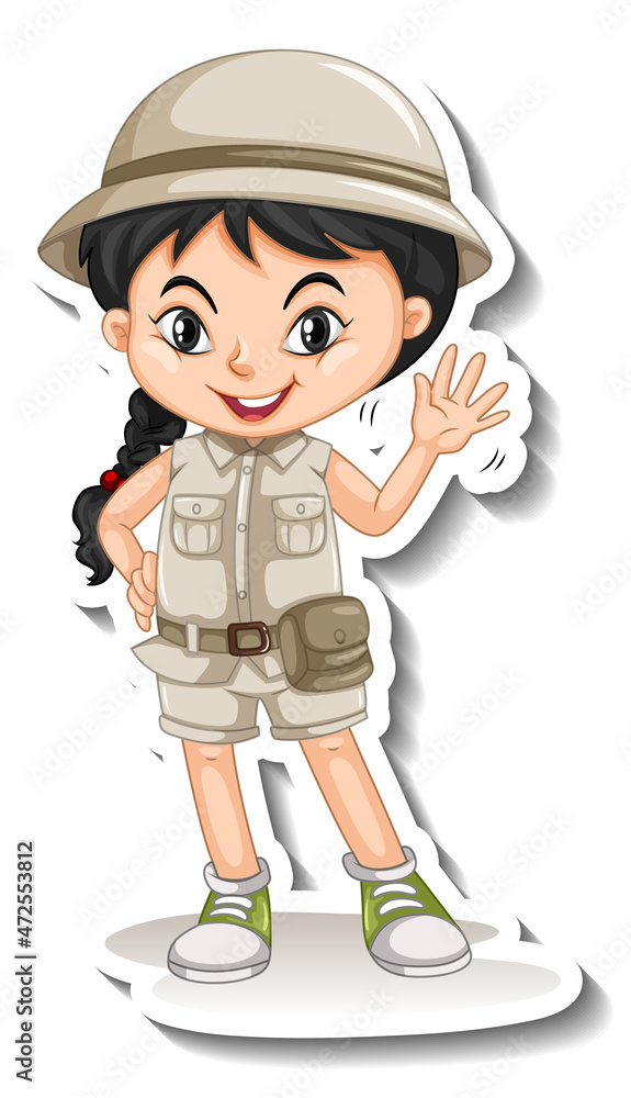 Girl in safari outfit cartoon character sticker Girl in safari outfit cartoon character sticker