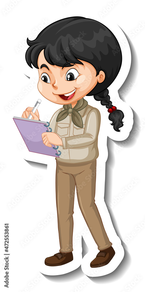 Girl in safari outfit cartoon character sticker Girl in safari outfit cartoon character sticker
