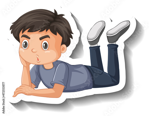 Boy lying down on the ground cartoon sticker