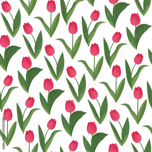 Seamless pattern with pink tulips