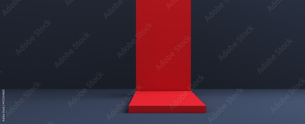 Obraz premium Abstract background with a red podium on a dark background. 3D rendering.