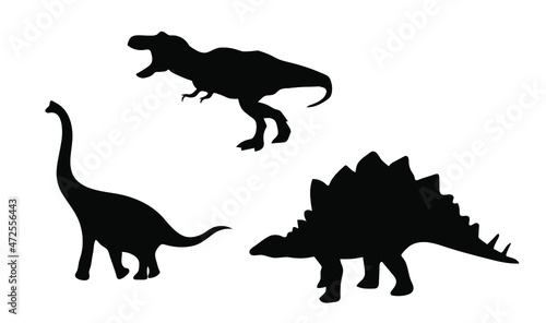 A set of Dinosaur silhouette on white background Flat Dinosaur clipart
