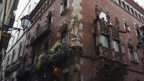 Barcelona - Els 4Gats. Els Quatre Gats exterior ancient carvings and facade, modernist cafe