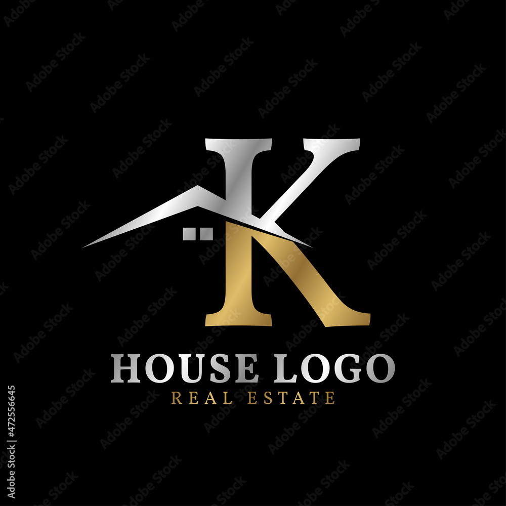 letter K with roof and window luxurious real estate vector logo design letter K with roof and window luxurious real estate vector logo design