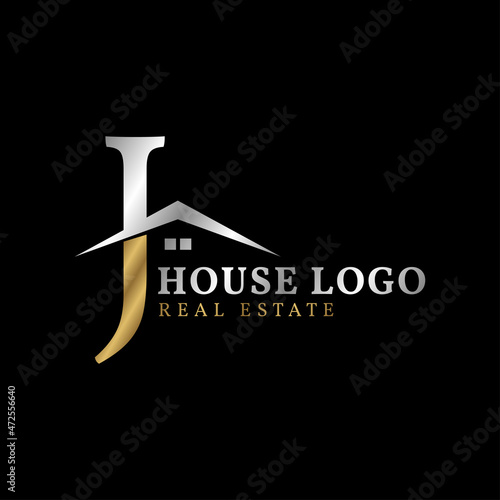 letter J with roof and window luxurious real estate vector logo design