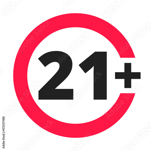 Under 21 forbidden round icon sign vector illustration. Twenty one years or older persons adult content 21 plus only rating isolated on white background.