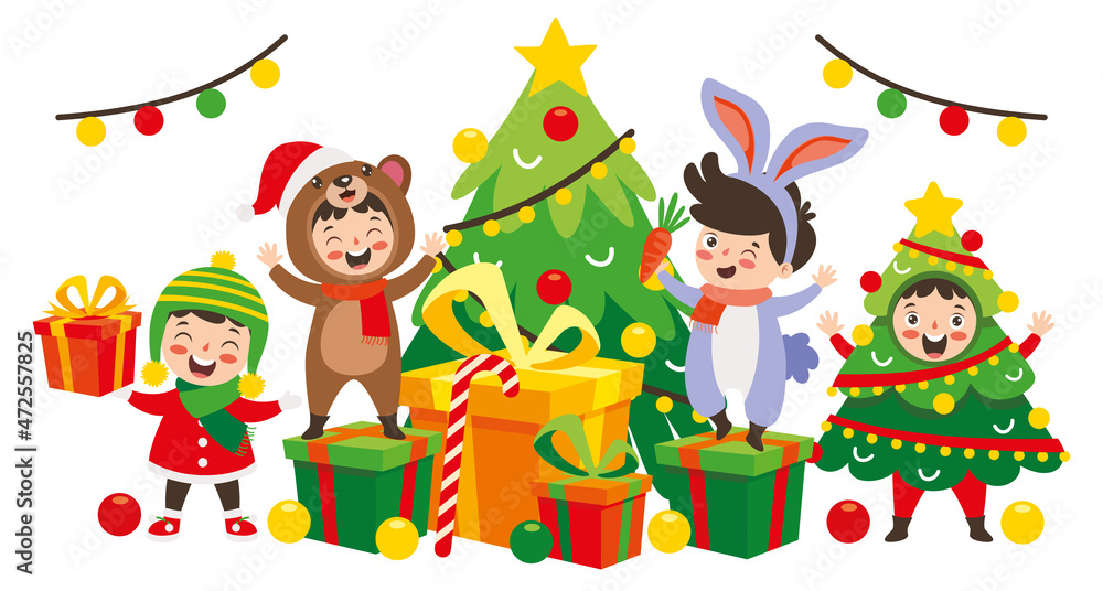 Fototapeta premium Children Celebrating New Year And Christmas