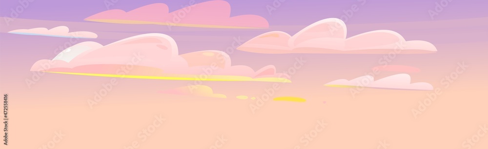 Morning or evening sky clouds vector. Illustration in cartoon style flat design. Heavenly atmosphere. Vector