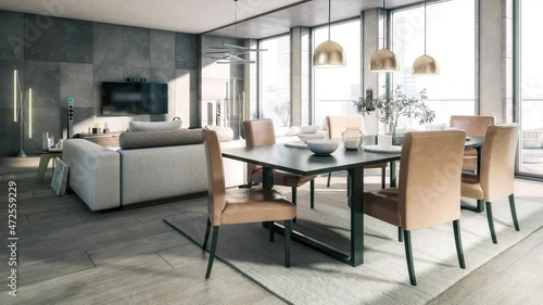 Wallpaper Mural Cute Penthouse Open Area Loft - loopable 3d visualization Torontodigital.ca